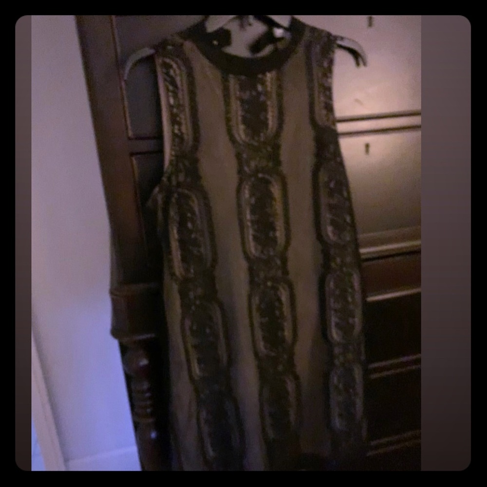 Classy black & cream lace silk cocktail dress sz L